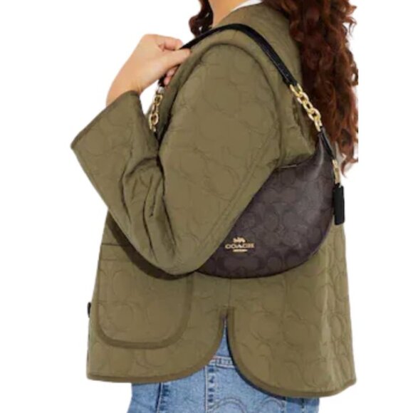Coach Payton Hobo Handbag In Signature Coated Canvas Brown/Black - Picture 3 of 12